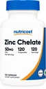 Nutricost 아연 킬레이트 50mg, 120 채식 캡슐 - 글루텐 무료 및 비 GMO