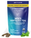 Blue Stork Men's Fertility Tea : 남성, 녹차, 마카 뿌리 및 Ginkgo Biloba for Male Reproductive Health, Mint, 15 Sachets를위한 유기 비료 보충제