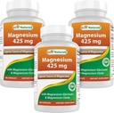최고의 자연 마그네슘 425 mg 180 Veggie 캡슐 - 높은 흡수 마그네슘 글리세라이드 및 마그네슘 산화물 킬레이트, 비 GMO, 글루텐 무료 근육 휴식 (180 개)