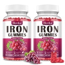 (2 팩) 여자 & 남자를 위한 철 Gummies 보충교재, 비타민 C, B12, 철 결핍을 위한 Folate-Blood 건축업자 & 에너지 지원 - 포도 풍미, Vegan, 120 Gummies를 가진 anemia를 위한 철 보충교재