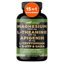 Gade 영양 마그네슘 글리세라이드 및 마그네슘 보충제 Apigenin, L Theanine 200 mg, 5 HTP, GABA Calm 뇌 부스터 보충 수면 보조 Ashwagandha L Tryptophan Chamomile