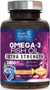 오메가 3 물고기 기름 2400 mg - 세 배 힘 Omega3, EPA & DHA 지방산 보충교재 - 면역, 심장 & 뇌 건강을 위한 자연적인 지원 - 야생 잡힌, 비 GMO, 레몬 풍미, Burpless - 120 Softgels