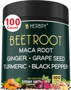 Maca 뿌리, 포도씨, 생강, 심황 및 심장 건강 & 면역 지원을위한 검은 후추와 6in1 Beetroot 보충 - 100 Vegan 캡슐