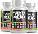 Turmeric Moringa Supplement | Ginger Boswellia Saffron - Ceylon Cinnamon, Tart Cherry, Quercetin Garlic Nettle Holy Basil과 여성과 남성을위한 보충 - 3Pack