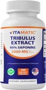 남성을 위한 비공식 Tribulus Terrestris - 봉사 당 2000 mg - 95% Saponins - 180 식물성 캡슐 - 미국에서 만드는 - 글루텐 무료 & 비 GMO