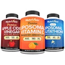 Nutrivein 프리미엄 Liposomal 글루타티온, Apple Cider Vinegar 캡슐, & 비타민 C 보충교재 뭉치: 비타민 C, ACV 캡슐, & 글루타티온 보충교재는 셀룰러 방위 & Detox를 위해 묶습니다