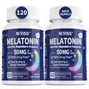 성인을 위한 NEVISS Melatonin 50 mg - 여분 힘 9에서 1 빠른 녹은 이하 언어 - 마그네슘 글리세라이드, 비타민 D3, Ashwagandha, 레몬 발, Chamomile, 설탕 자유로운, 채식주의자 120의 정제를 가진 높은 복용량