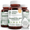 자연적인 Nutra Chelated 칼슘 마그네슘 1000/500 mg 보충교재 더하기 betaine HCL - Chelated Cal Mag는 뼈 조밀도, 지원 근육, 이, 심장 혈관 & 신경 건강, 100 Vegan 정제를 개량합니다