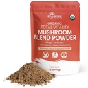 유기 버섯 분말 혼합 - 4-in-1 Reishi, Lion 's Mane, Cordyceps 및 Chaga Mushroom Supplement Extract Complex, Mushroom Blend Powder for Immune Boost & Brain Support, 커피, 차 또는 물에 추가