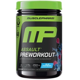MusclePharm Assault Pre Workout Powder for Men & Women – Beta Alanine, Caffeine, Creatine & Betaine Anhydrous와 에너지 및 강도 부스트 전 운동 보충제 - 30 서빙, 블루 라즈베리 맛