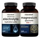 NatureBell 마그네슘 글리세린 캡슐 500mg & 고급 일렉트로테 하이드로션 알약 번들 팩 | 킬레이트 및 정제 미네랄 | 빠른 히팅 케토 일렉트로테