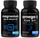 NutraChamps 마그네슘 아연 & 비타민 D3 캡슐과 오메가 3 물고기 기름 캡슐 2 팩 뭉치