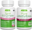 Super B12-Complex 1000mcg + 순수한 Folate 400mcg Vegan 번들, Methylcobalamin, Adenosylcobalamin & Hydroxocobalamin + Igennus에 의하여 높은 흡수 이하 언어 비타민 B12