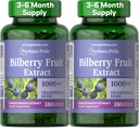 Puritan의 Pride 프리미엄 Bilberry 과일 추출물 250 mg (1000mg 상당), 4 : 1 농축 된 전통 초본 보충, 비타민 C, 3 ~ 6 개월 공급, 180 Rapid Release Softgels 2-Pack