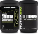 NutraBio Creatine Monohydrate 보충교재, Unflavored, (300g) 및 L 글루타민 분말, (500g) - 운동 보충교재는 근육 에너지, 회복 및 힘을 지원합니다