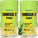Vegan Omega-3 DHA 보조제 - 조류 오일의 프리미엄 생선 오일 대체품 | 90 Carrageenan Free Softgels | 식물 기반 Algal DHA Essential Fatty Acids, Non-GMO (Algae, 90 Count (Pack of 2))