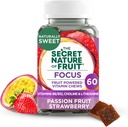 Fruit Focus Chews의 비밀 자연, Real Fruit Powered Vitamin Chews with Vitamins B6 & B12, Choline, L-Theanine, Passion Fruit & Strawberry for Mental Clarity, Gummy (60 카운트)