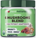 Yuve 6 유기 버섯 추출물 분말 - Reishi, Chaga, Lions Maine, Maitake, Cordyceps의 마술 혼합 - 차, 커피, 스무디에 추가 - 에너지 지원 및 면역 방어 - 2.82oz