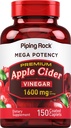 Piping Rock Apple Cider Vinegar Capsule Caplets | 1600mg | 150 알약 | 높은 효능 | 추가 강도 ACV 보충교재 | 채식주의, 비 GMO, 글루텐 무료