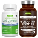 Astaxanthin Complex + 아연 Complex Vegan 번들, Igennus에 의해 피부, 머리 & 못을 위한 산화 방지제 지원