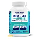 Oceanblue 직업적인 Omega-3 2100 비타민 D3 - 120 ct - 높은 순수성 EPA, DHA, DPA 및 비타민 D3를 가진 3배 힘 Burpless 물고기 기름 보충교재 – 야생 잡초 (60의 서빙)