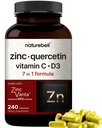 비타민 C & D3, 240 캡슐을 가진 NatureBell 아연 Quercetin | Quercetin 1,000mg + 아연 50mg + 비타민 C 250mg + 비타민 D3 5,000 IU | 4-in-1 고급 면역 및 폐 지원 | 아연반 공식