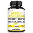 Satoomi Reishi 보충교재 Complex 5000Mg - 10in1는 사자 Mane, Cordyceps Sinensis, Chaga Mushroom & 다른 사람과 결합했습니다 - 3 달 동안 90의 캡슐