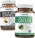 Black Seed Oil Gummies & Super Green (1-Month) - 매일 Green Boost - Black Seed Oil Gummies Ginger Ale flavor Cold-Pressed Nigella Sativa & Organic Super Green은 슈퍼 푸드 보충을 완료합니다.