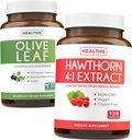 올리브 잎 추출물 & Hawthorn Berry Extarct의 번들 - 건강한 허브 번들 - 20 % Oleuropein & Hawthorn Berry 4 : 1 추출물과 올리브 잎 추출물 - 2660mg 신선한 Berries (120 모자)에서 농축