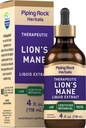 Piping Rock Lions Mane Tincture | 4 Fl Oz | 버섯 추출물 액체 드롭 | 알코올 무료 보충 | 채식주의, 비 GMO, 글루텐 무료
