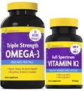 InnovixLabs 비타민 K2 & 트리플 오메가 번들 전체 스펙트럼 비타민 K2 (90 Softgels) 트리플 강도 오메가-3 생선 오일 (200 Softgels). 건강한 뼈, 동맥 및 관절을 지원합니다. *