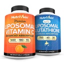 Nutrivein 프리미엄 Liposomal 비타민 C 1650mg & Liposomal 글루타티온 뭉치 - 높은 흡수 아스코르브산 플러스 주인 산화 방지제 & 간결 - 비 GMO, Vegan/Vegetarian - 180 + 60 캡슐