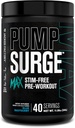 Jacked Factory Pumpsurge Max Stim Free Pre Workout - L-Citrulline, N03-T Arginine Nitrate & Glutathione - 40 서빙, 블루 라즈베리