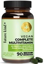 Future Kind Vegan Multivitamins Complete - 42-in-1 Vegan Multivitamins for Women & Men with Enzymes, B12, 아연 및 소화를위한 Probiotics (재 재생 병 90 탭)
