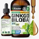 BIO KRAUTER Ginkgo Biloba 추출물 - 뇌에 대한 액체 Ginkgo Biloba 보충제 - 채식주의, 알코올 및 설탕 무료 - 2 Fl Oz