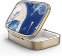 Pill Case Pill Box with Mirror Retro 2 Compartment Purse 또는 포켓 청동 직사각형 알약 상자 또는 비타민, 생선 기름, 보충제, Pill Containe 여행 선물 (대리석 페인트)