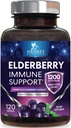 Elderberry Immune 지원 1200mg - 집중된 Sambucus 검정 Elderberry 추출물을 가진 성인을 위한 매일 면역성이 있는 지원 - 산화 방지제 비타민 보충교재, 글루텐 자유로운, 미국에서 병에 넣어 - 120의 캡슐