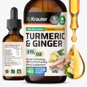 BIO KRAUTER Turmeric and Ginger Supplement Tincture - Turmeric Curcumin Immune Support Drops - 검은 후추와 생강 추출물 - Vegan Formula - 2 Fl.Oz.