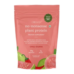 Cosmix No-Nonsense Plant Protein- 500gm | 23g Plant Protein/Serve| Chilli Guava | Clean Vegan Protein |Gut-Friendly| Easy to Digest | All Essential Amino Acids |Made with Real Guntur Chilli |