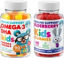 DR. MORITZ Cardio & Immune Boost Duo - 아이를위한 Elderberry Gummies와 함께 아이 오메가 3 구미 (90 개) (60 개)
