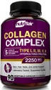 NutriFlair 멀티 콜라겐 펩타이드 2250mg, 90 캡슐 - 유형 I, II, III, V, X - 콜라겐 보충 교재 여성과 남성을위한 복합 분말 알약 - 가수 분해 단백질, 건강한 머리, 피부, 손톱 - 비 GMO