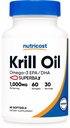Nutricost Krill 기름 1000mg, 60 Softgels - Superbakrill와 Omega-3 EPA-DHA Krill 기름 보충교재,