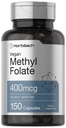 Horbäach 메틸 Folate 400 mcg | 150 Vegan 캡슐 | 비 GMO, 글루텐 무료 | 다이어트 보충교재