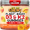 Center-Filled Vitamin D3 K2 Gummies - 어린이, 청소년 및 성인 - 건강한 치아, 뼈, 에너지 및 면역성을위한 보충 - 5000 IU D3, 120 mcg K2 (MK-7), 120 mg 칼슘 - Vegan & Non-GMO - 60 카운트