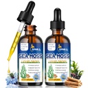 유기 바다 Moss 드롭, 1 블랙 씨 오일 & 아일랜드 액체 바다 Moss 젤 Ashwagandha Burdock 뿌리, Spirulina, Bladderwrack, 소화를위한 Elderberry, 면역, 피부 머리 건강, 비 GMO - 4 Fl Oz
