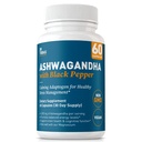 Tobias Ashwagandha 캡슐, 1300mg 유기 Ashwagandha 뿌리 추출물 검정 고추, Calming Adaptogen, 에너지 및 초점 보충교재, 60 채식 캡슐을 가진 서빙 당