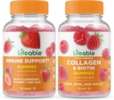 Lifeable 면역 지원 + Collagen & Biotin, Gummies 번들 - 훌륭한 타스팅, 비타민 보충, 글루텐 무료, GMO 무료, Chewable Gummy