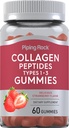Piping Rock Collagen Gummies | 60 개 | 콜라겐 펩타이드 타입 1 및 3 | 딸기 맛 | Bovine Supplement | Non-GMO, 글루텐 프리