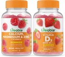 Lifeable 칼슘, 마그네슘, 아연 & 비타민 D + 비타민 D 5000 IU, Gummies 번들 - 훌륭한 타스팅, 비타민 보충, 글루텐 무료, GMO 무료, Chewable