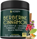 7in1 프리미엄 Berberine 및 Ceylon Cinnamon 체중 관리, 소화, 심장 건강 및 면역 지원 - 인삼, 심황, 생강, 우유 이틀 및 블랙퍼 - 120 Vegan 캡슐